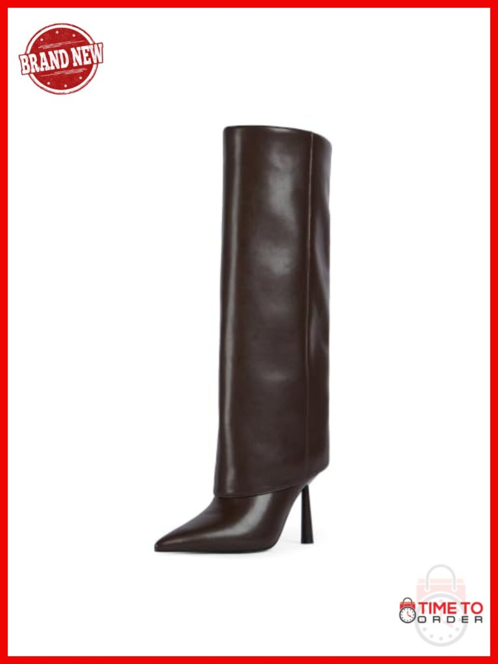 Fold Over Knee High Boots Pointed Toe Stiletto Heel Shark Boots Faux Leather